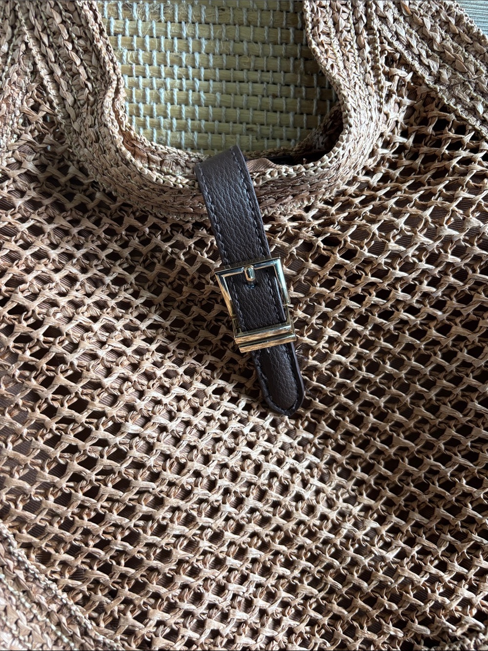 a new day tan braided mesh tote with brown buckle - Picture 3 of 8